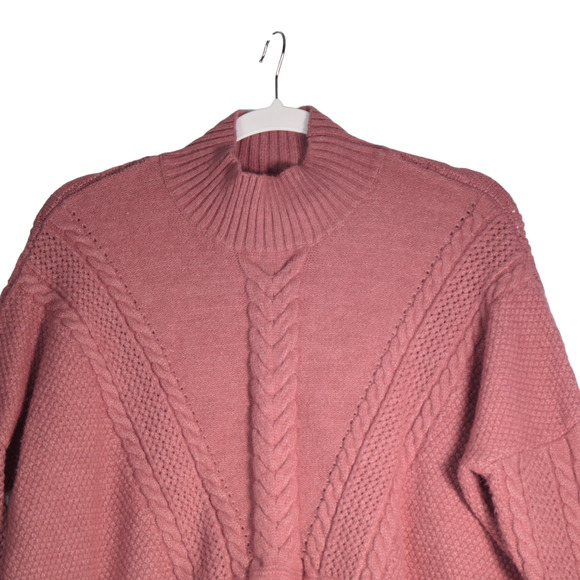 Belle Belldini Knit Sweater Womens Medium Pink Mock Neck Oversized Cable Knit - Picture 2 of 7